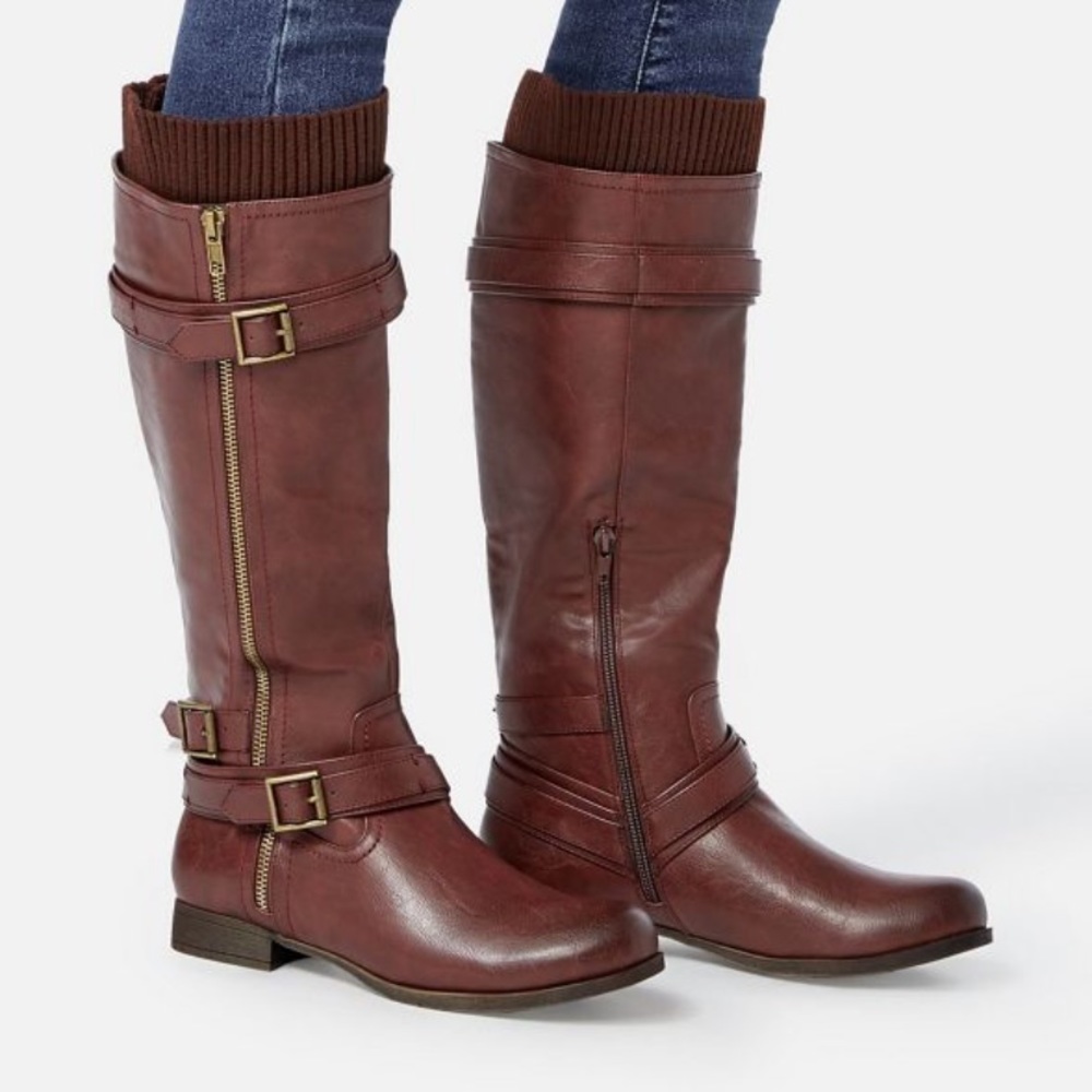 New JustFab Sweater Cuff Zip Boot